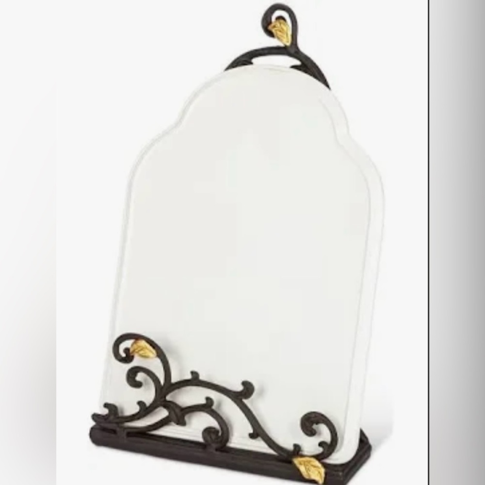 Metal Gold Leaf Book & Tablet Holder Stand with White Stoneware Message Board.